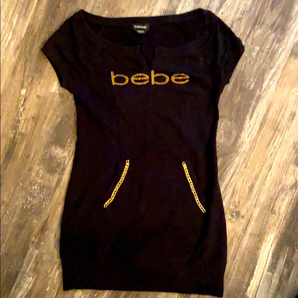 BEBE black dress with gold detail